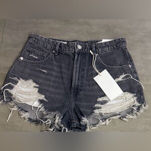 Zara Charcoal Distressed Jean Shorts